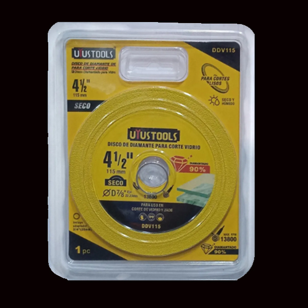 DISCO DIAMANTE CORTE VIDRIO 4-1/2" X 1.2MM UYUSTOOL DDV115